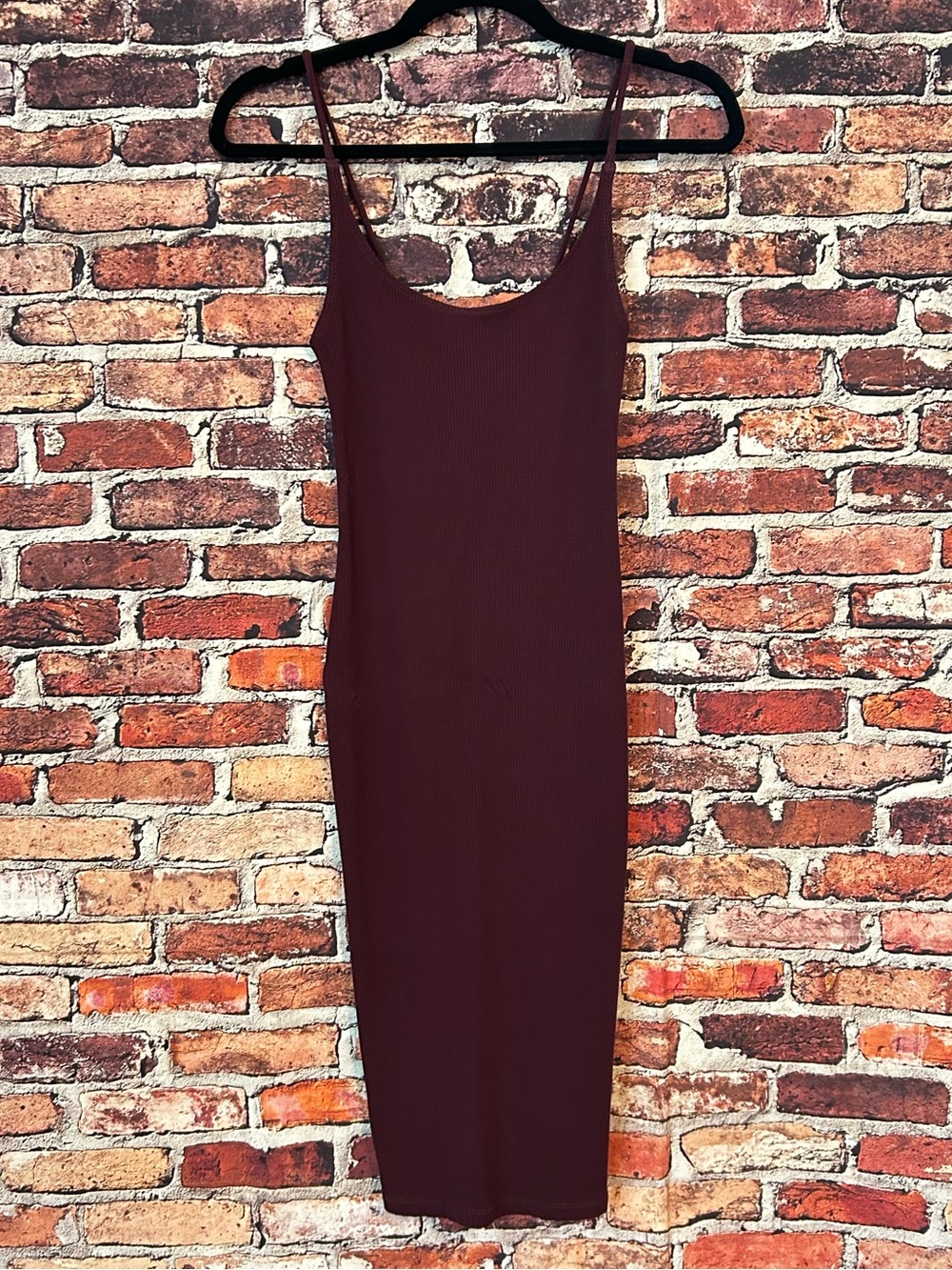 Maroon Ribbed Knit Midi Dress Size XS